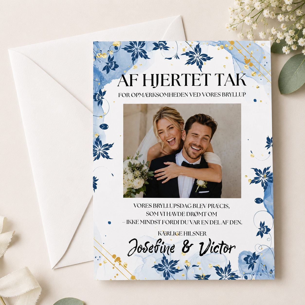 Takkekort - Blå Flora