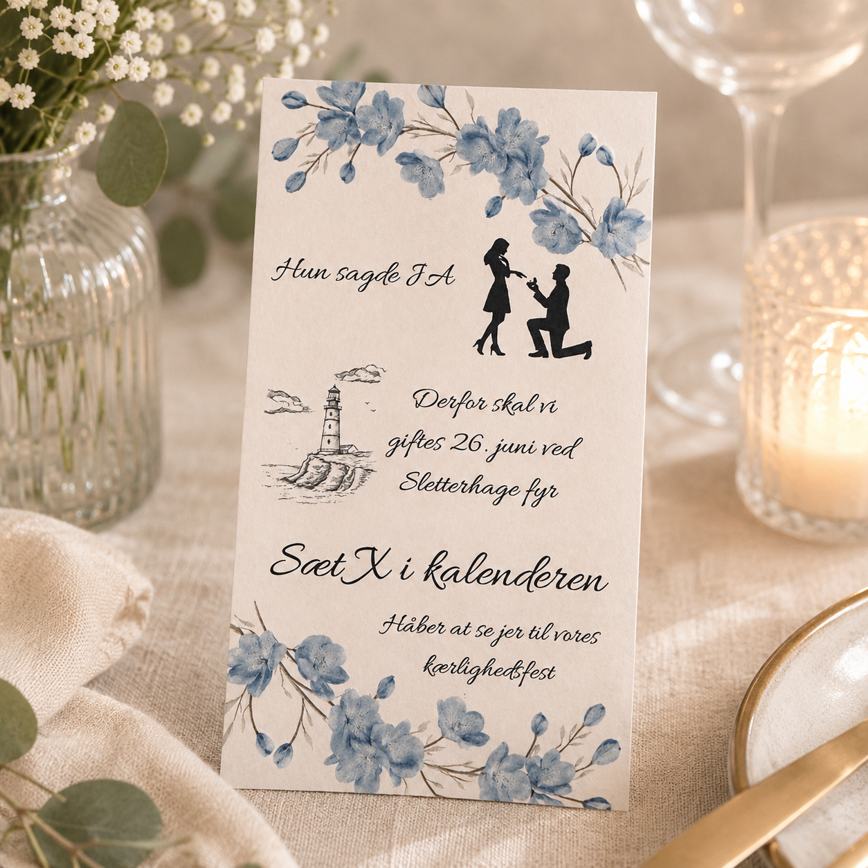 Save the date kort 8x14.8 - Blå Lagune